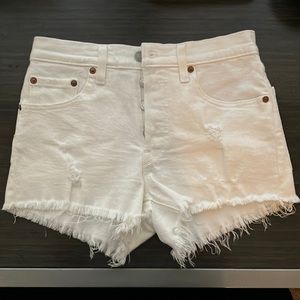 Levi's Off-White Cream Ivory 501 Cutoff Denim Jean Shorts